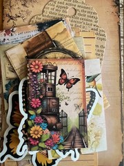 #799 – 20 small pcs – VINTAGE BUTTERFLY FLORAL SCRAPBOOK JUNK JOURNAL KIT / LOT