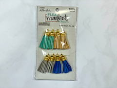 The Paper Studio Leather Tassels 8 Piece Teal Tan Blue Gray