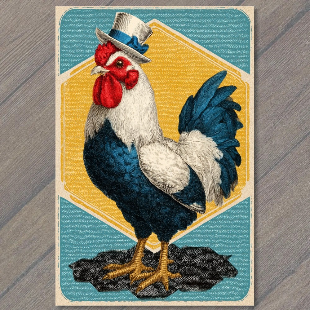 STICKER Top Hat Rooster Dapper Chicken Blue White Feather Farm Humor Funny