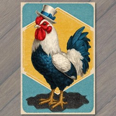 STICKER Top Hat Rooster Dapper Chicken Blue White Feather Farm Humor Funny