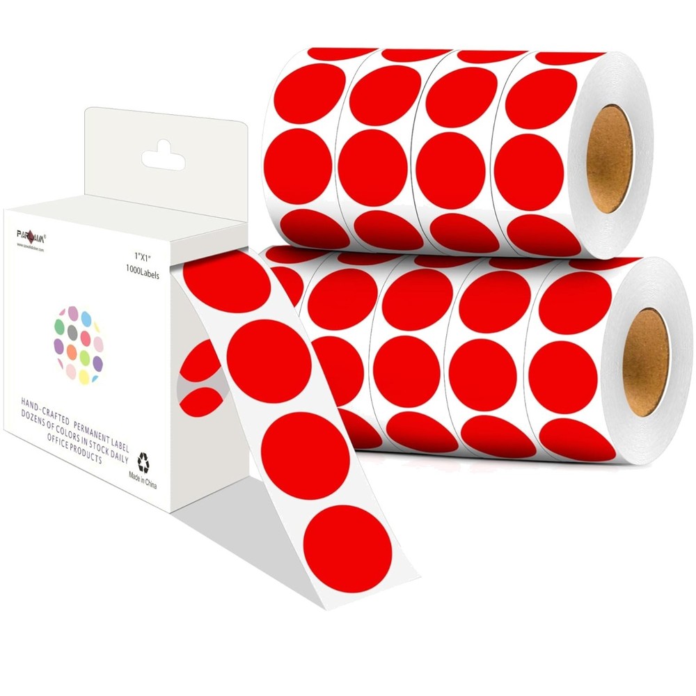 Red Circle Stickers, 10000 Count, 10 Rolls Dispenser