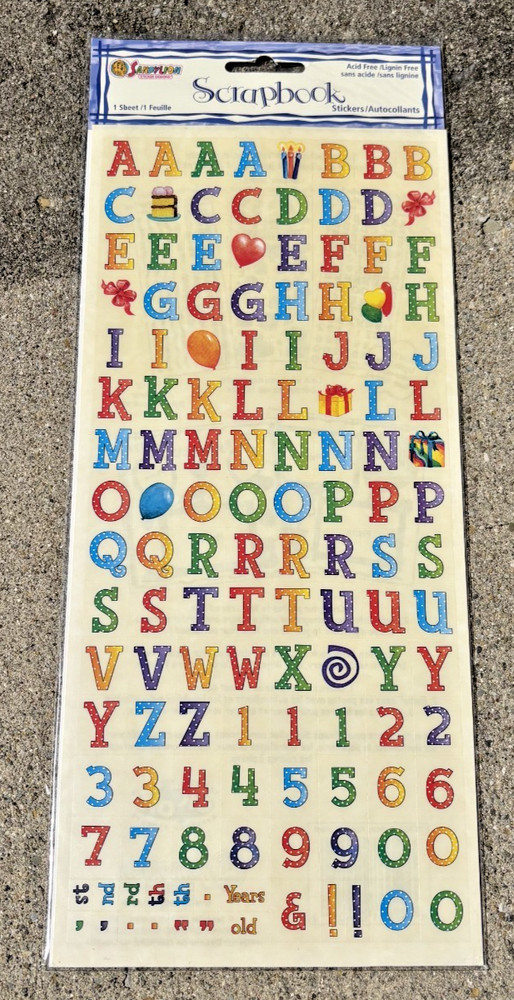 2004 VINTAGE 5 x 12″ SANDYLION BIRTHDAY ALPHABET ABC 123 Clear Sticker Sheet *