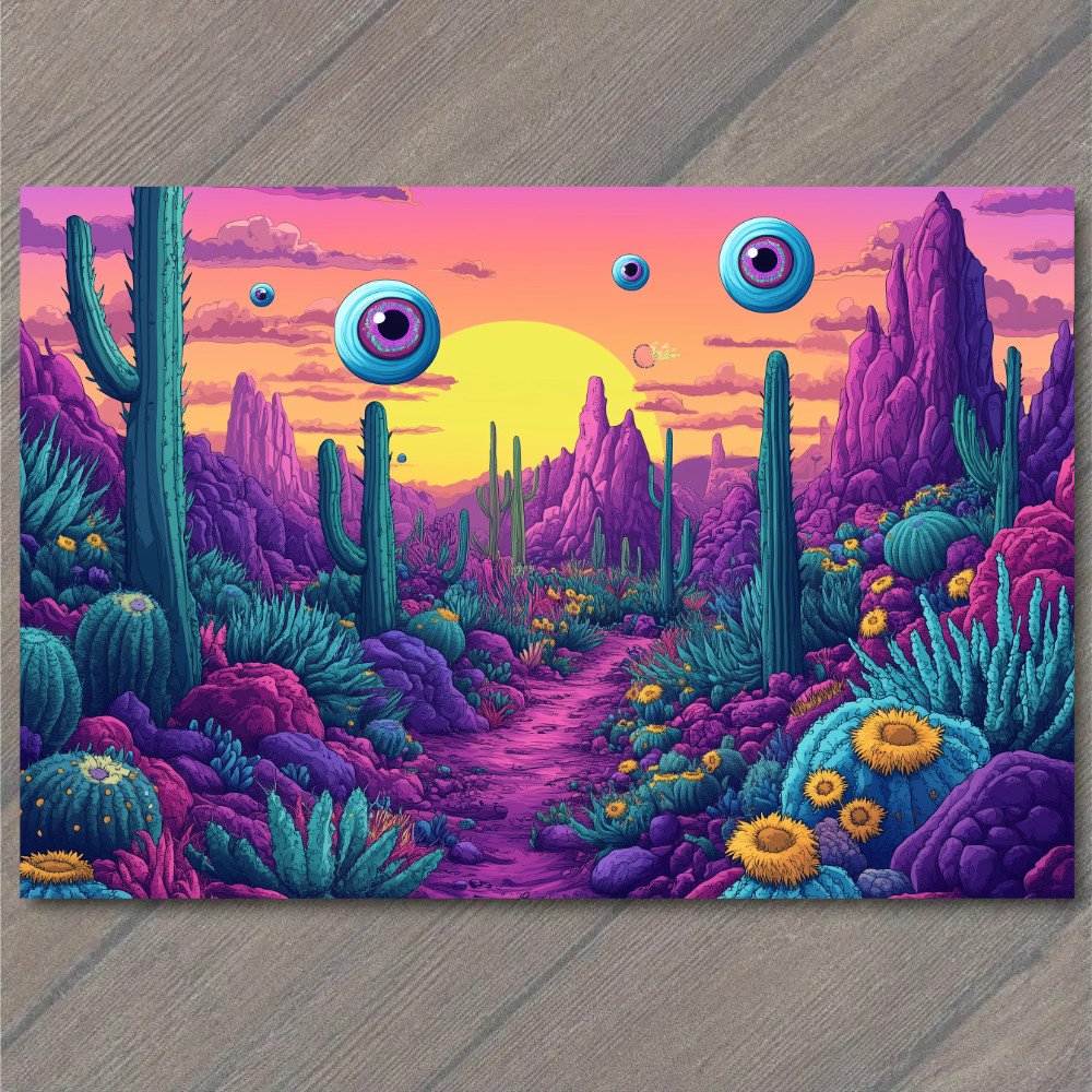 STICKER Purple Desert Sunset Eyeballs Surreal Cactus Flowers Strange Vibes