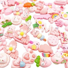 JINDUODUO 100Pcs Flatback Resin Slime Charms, Kawaii Assorted Medium, pink