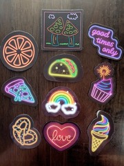STICKERS x 10 Neon Good Times Cupcake Ice Cream Pizza Pretzels Orange NEO2