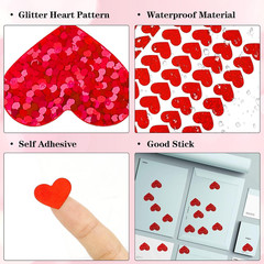 Heart Stickers, Red Heart Sticker, Glitter Small Mini Heart Stickers for Kids, 7