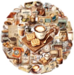 Retro Coffee Stickers 50pcs Aesthetic Scrapbook Journal Waterproof PET Set