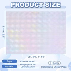 12x8in Holographic Laminate Sheets 6Pcs Sticker Paper Small Grid Dot Pattern