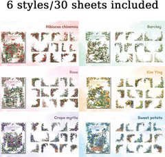 180Pcs Courtyard Corner Flower Stickers for Scrapbooking Journaling Vintage Flow