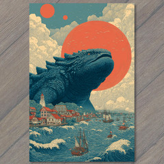 STICKER Blue Dragon Sky Above City Cliff Sea Tides Fantasy