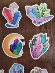 STICKERS x 10 Positive Crystal Plants Moon Crystals Purple Pink Geo CR4
