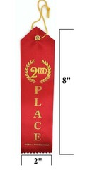 2nd Place Winner Award Ribbons Red Event Card String Gold Writings 12 PCS