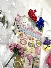 Craft Lot Floral Embellishments Roses Leaves Lace Scrapbooking Cardmaking Mixed
