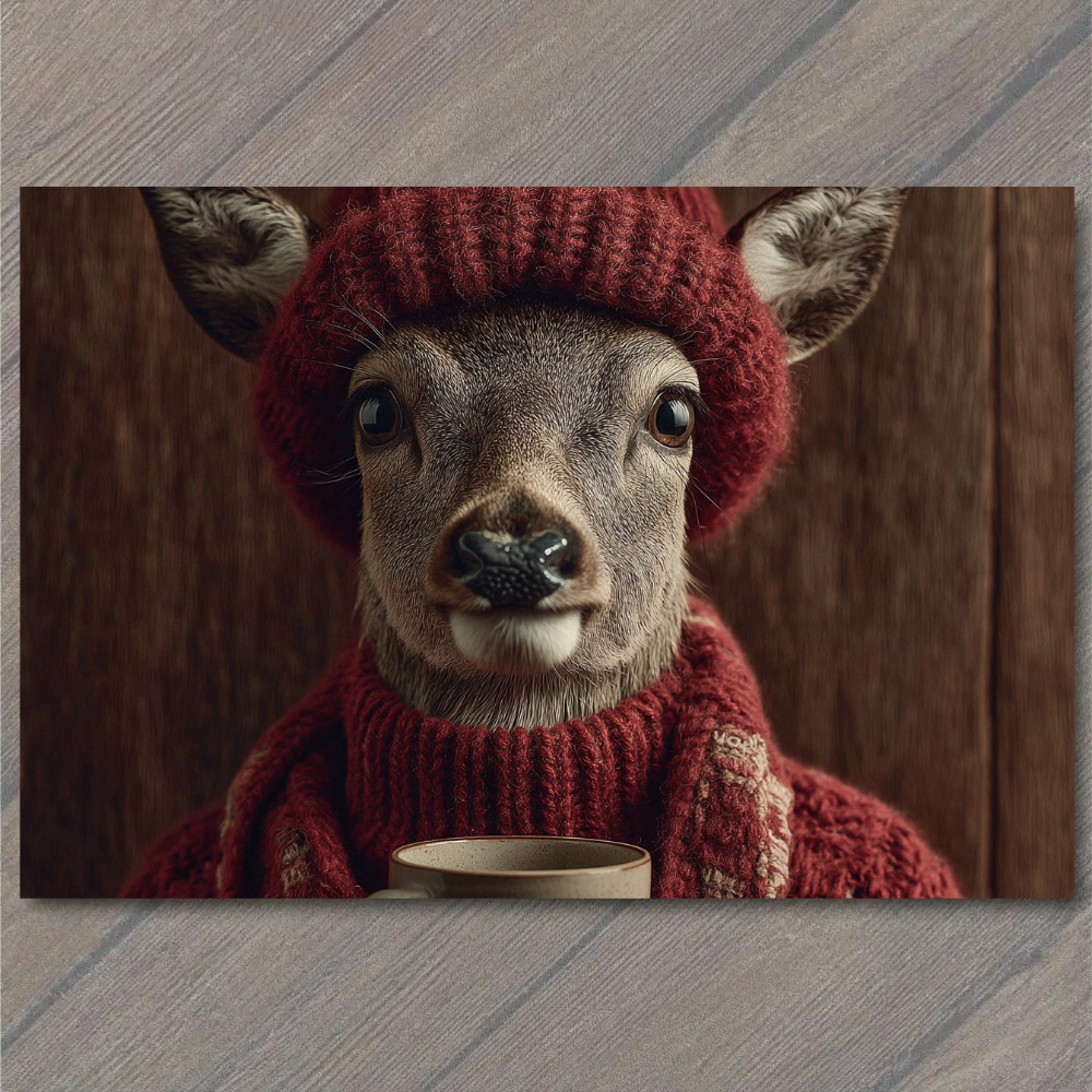 STICKER Deer Sweater Hat Coffee Mug Cozy Winter Christmas Holiday Rustic Warm