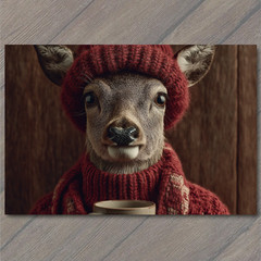 STICKER Deer Sweater Hat Coffee Mug Cozy Winter Christmas Holiday Rustic Warm