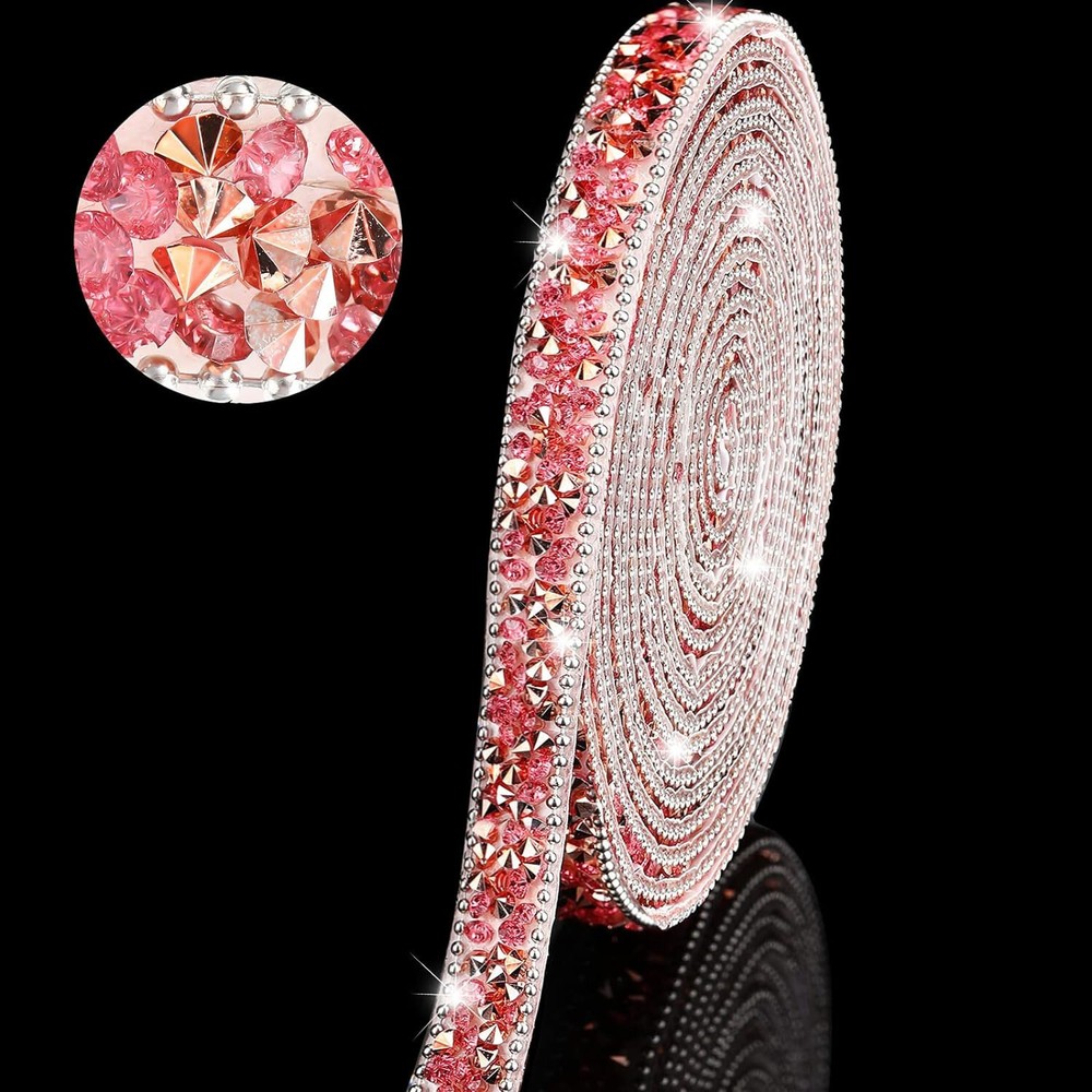 1 Roll 108″ x 0.4″ Pink Bling Rhinestone Crystal Diamond DIY Decor Sticker Decal