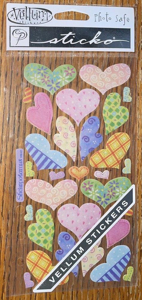 Sticko Hearts Valentines Love Colorful Pink Blue Yellow Green Scrapbook Stickers