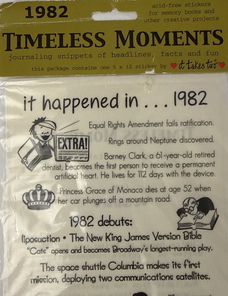 IT HAPPENED IN 1982 Timeless Moments mylar Stickers(5”x12”) Years•Card Making•