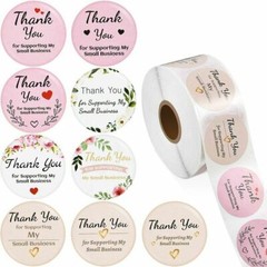 1 Roll of 500pcs 1″/1.5″ Assorted Floral Thank You Stickers Round Sealing Labels