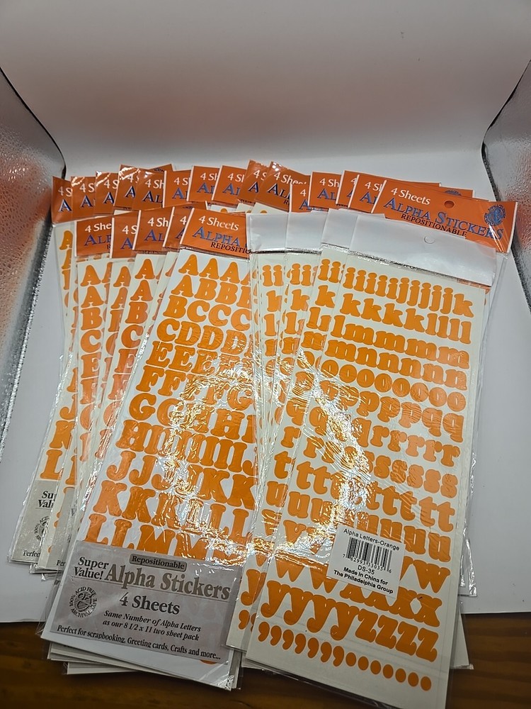 Alpha Stickers ORANGE 25 Pack Lot, 4 Sheets Per Pack, 100 Sheets Total, NEW