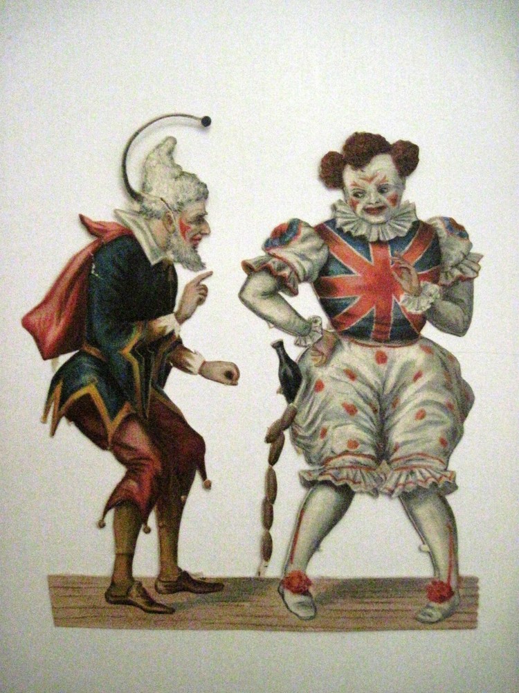 Crazy Vintage English Die Cuts of Clown & Jester w/ Unusual Costumes *