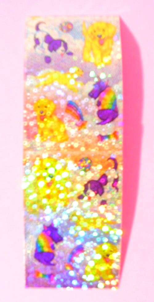Vintage Lisa Frank Casey & Scottie Purple & White Dogs Sparkle Sticker Sheet