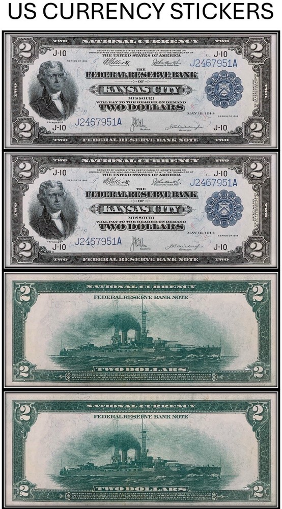 $2 Two Dollar 1918 Federal Reserve Bank Note (US CURRENCY STICKERS) (Lot Of 2)