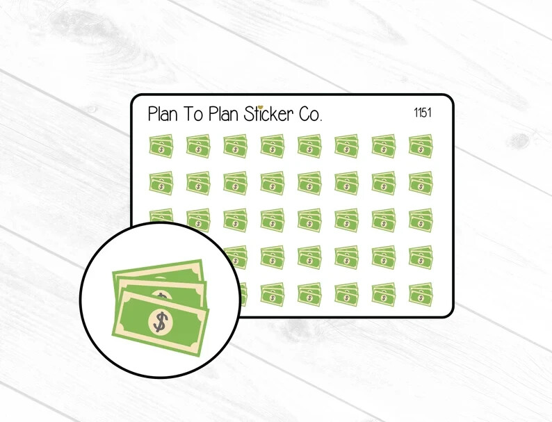 1151~~Single Dollar Bill Money Payday Planner Stickers.