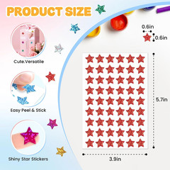 1,620 Holographic Glitter Star Stickers 0.6″, 6 Colors Self-Adhesive Mini Sti…