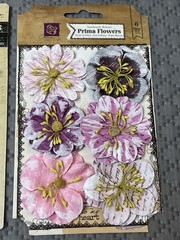 NEW Lot of 6 PRIMA MARKETING Handmade Flowers Time Traveler Black Green Orange A