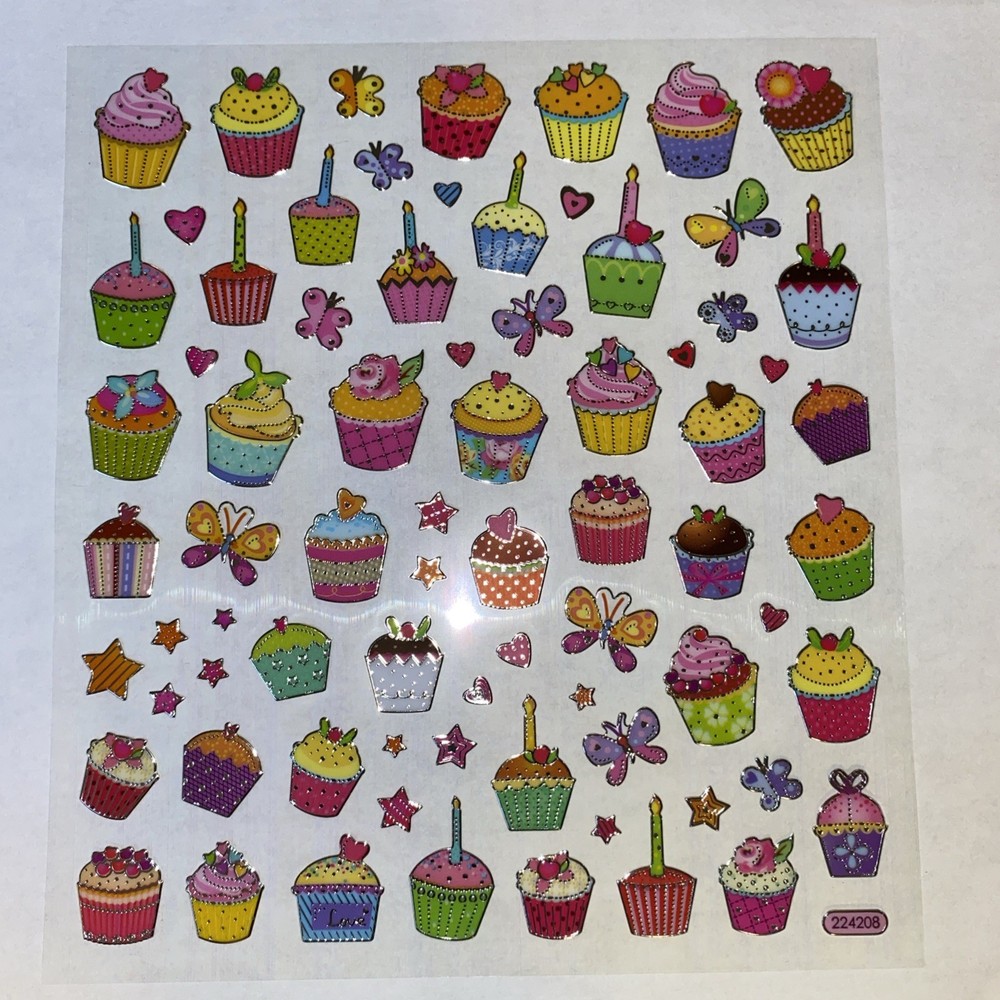 Birthday CUPCAKE Sticker Sheet Scrapbook Planner Craft Stickers