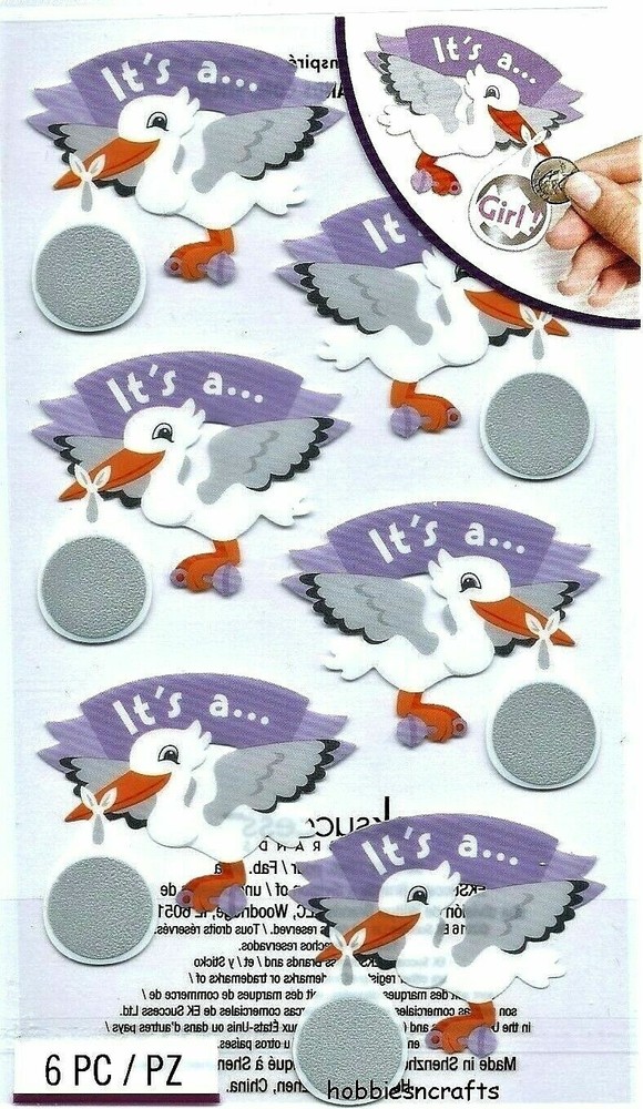 Sticko Baby Girl Gender Reveal Scratch Off Stickers Birth Announcement Cards