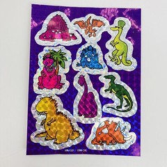 Vintage Dinosaur Foil Sticker Sheet 1989 Colorful Sunglasses Silly 3M