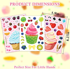 36 Pcs Cupcake Make-A-Face Sticker Sheets | Mix & Match Ice Cream Dessert Party