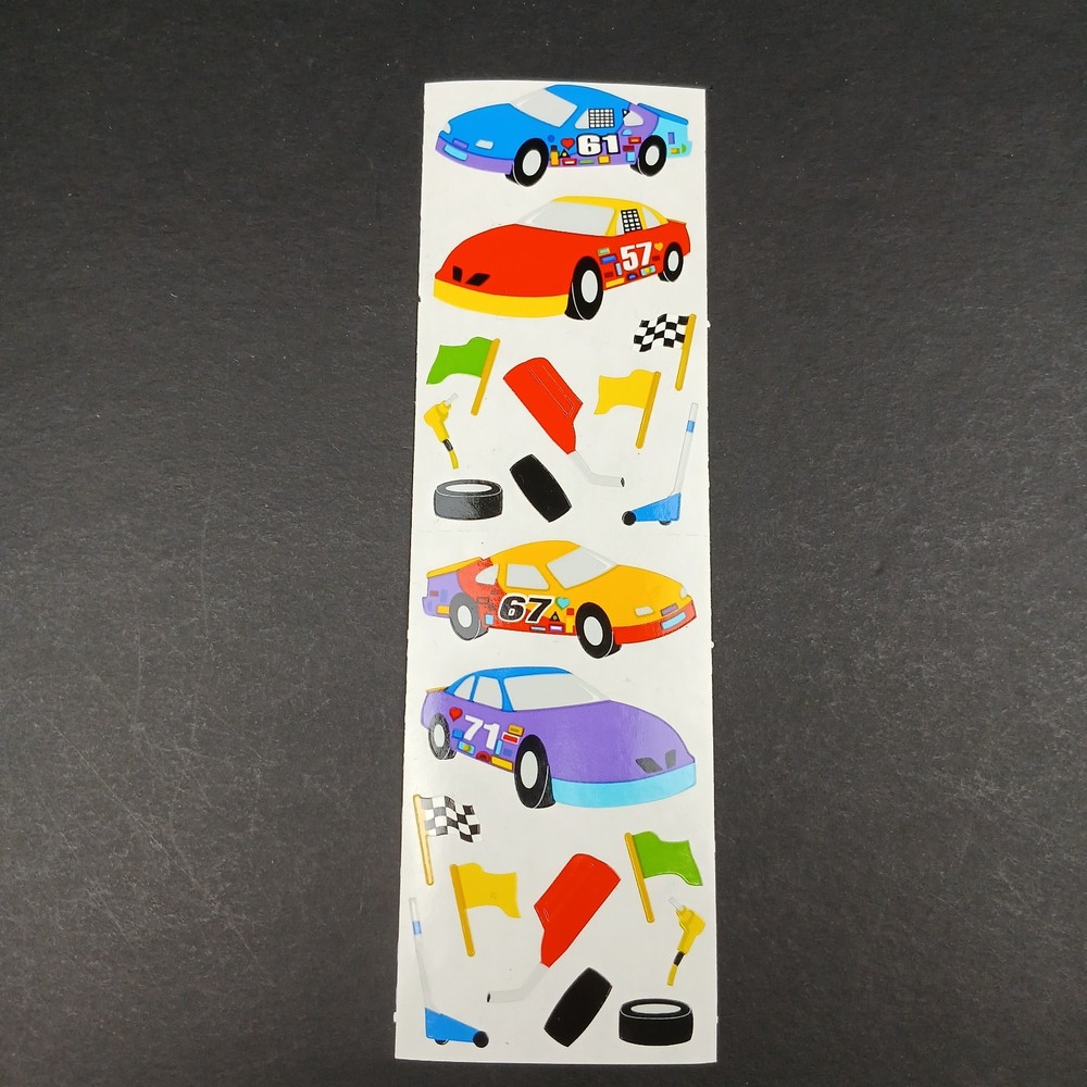 Vintage Mrs Grossmans Stickers Race Cars 2×6 Strip 2 Modules Track NASCAR Theme
