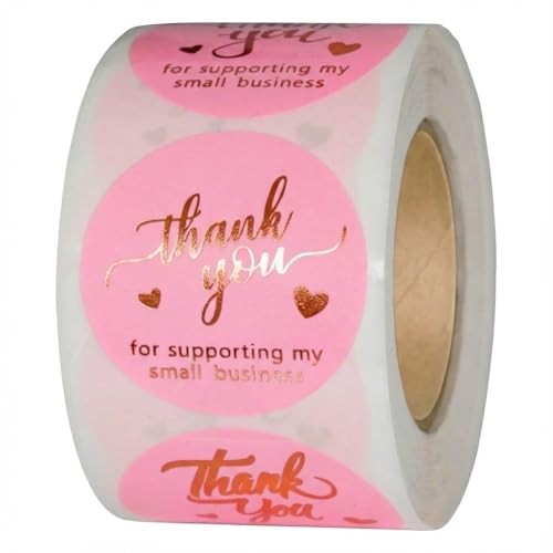 500 Pcs 1.5 Inch Thank You Stickers for Small Business, Pink and Rose Gold