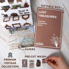 Fayware 411 Vintage Washi Stickers & 20 Scrapbook Papers A5, Lost Treasures