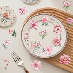 50PCS Pink Flower Stickers Aesthetic PET Transparent Pinkflower