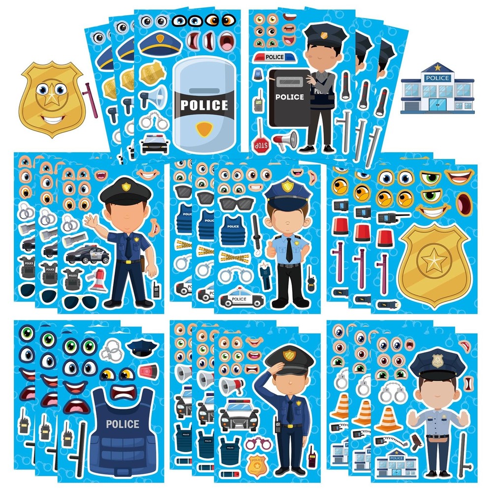 24 Sheets Make Your Own Policeman Stickers, Educational Theme Gift for Kids,