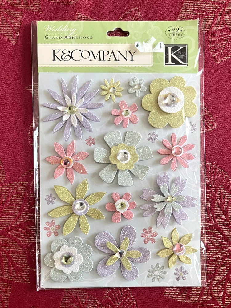 RARE BEAUTIFUL LAYERED GLITTER FLOWERS K & COMPANY 3D STICKERS