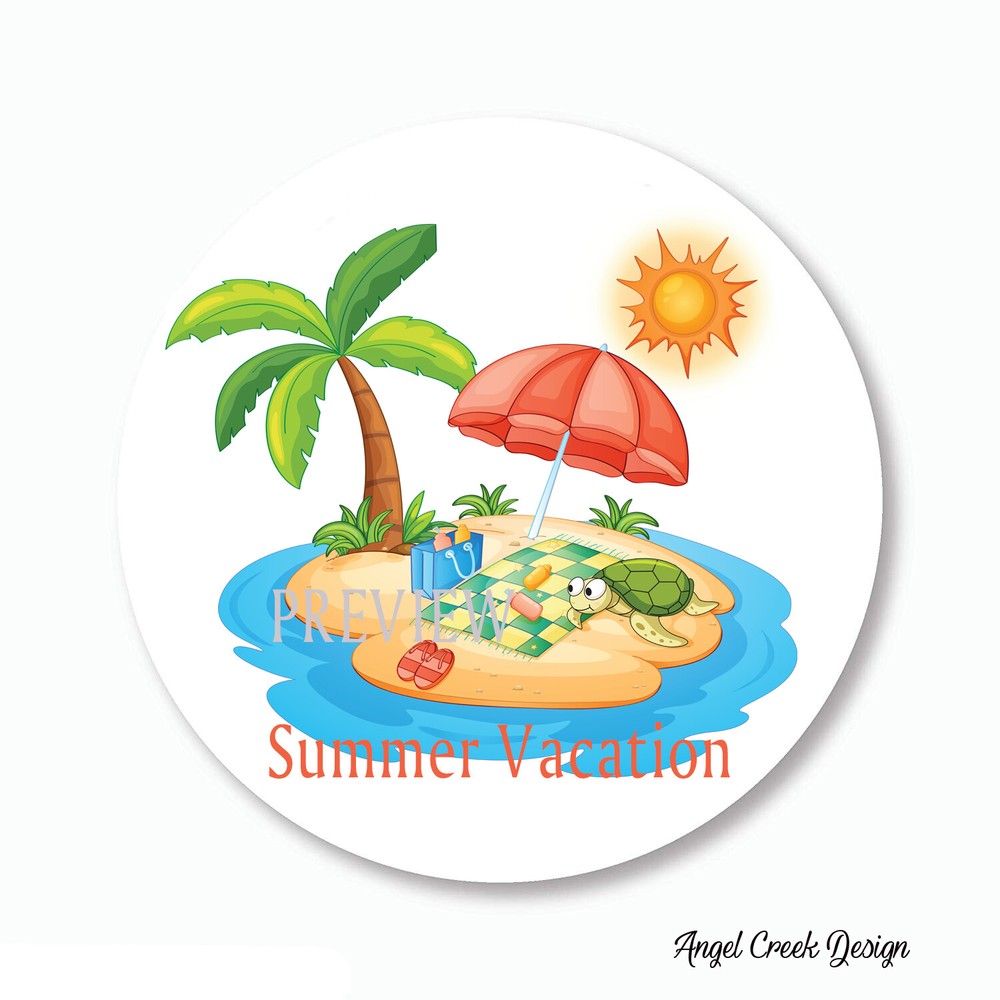 SUMMER VACATION ISLAND BEACH STICKERS ENVELOPE SEALS SCRAPBOOK STICKERS