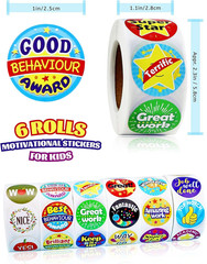 3000 Pcs Reward Stickers for Teachers, 6 Rolls of Motivational Stickers for Kids