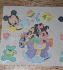 Vintage Sandylion Stickers Fuzzy Disney Babies Mickey & Minnie Mouse, Unused Mod