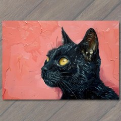 STICKER Black Cat Yellow Eyes Pink Pet Background Painting Cute Fun Feline