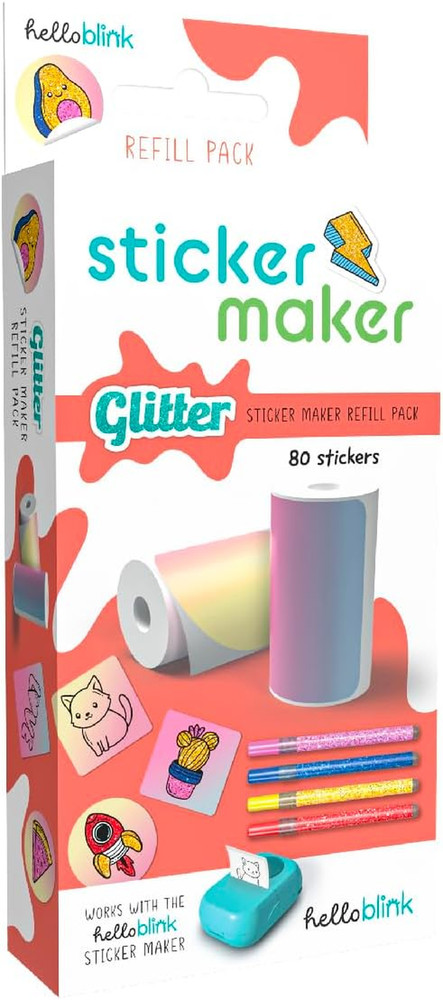 Hello Blink – Sticker Maker – Refill Pack with 80 Glitter Stickers – Children Ag