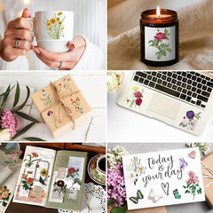 100 Pieces Vintage Flower Stickers Set – Big 3.4″ Waterproof Clear Botanical Flo