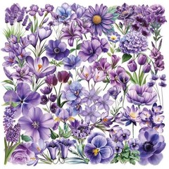 50pcs Transparent Flower Stickers,Purple Flower Sticker Waterproof PET Flowerp