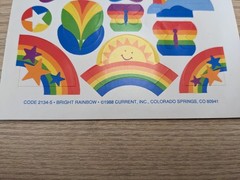 NEW Vintage Current Bright Rainbow Stars Butterflies Hearts Sticker Sheet 1988