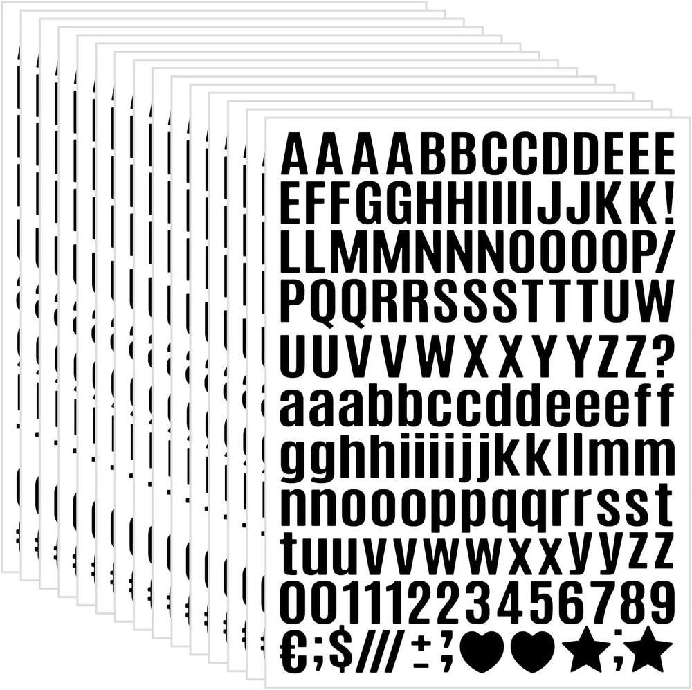 15 hojas de calcomanías letras pequeñas, vinilo negro 0.5 Inch, Negro