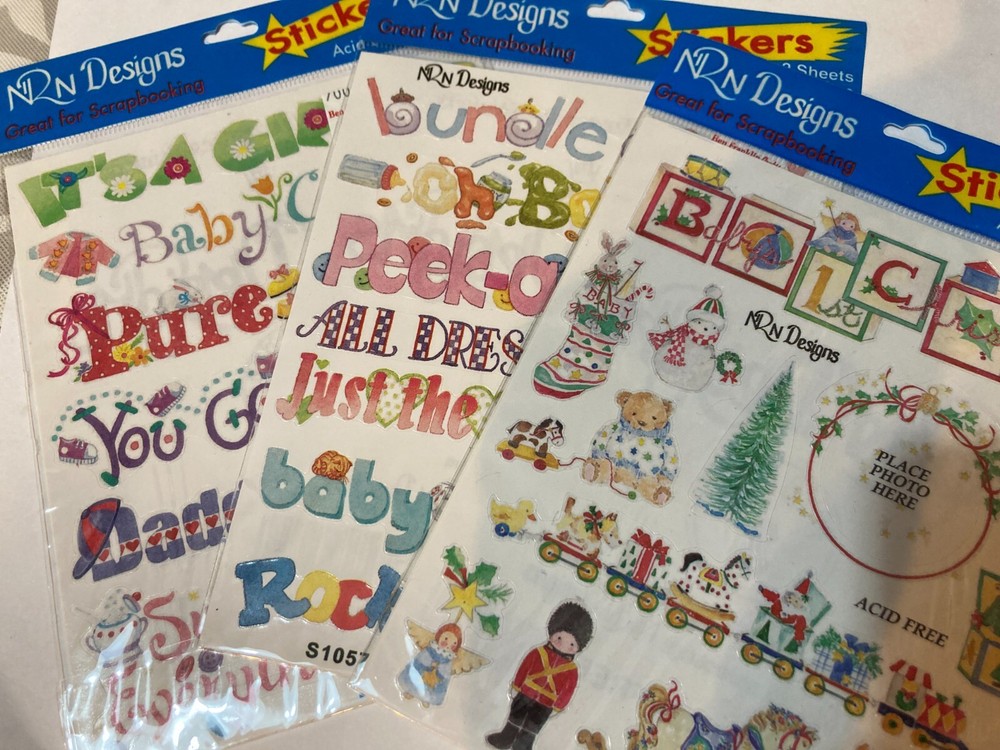 NRN Designs Vintage Scrapbooking Stickers – Lot of 3-Two Nursery one Child XMas